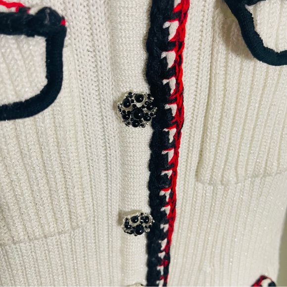 Self-Portrait Lurex Knit Dress Ivory Black Red Preppy Career Modest Trendy - Picture 14 of 15